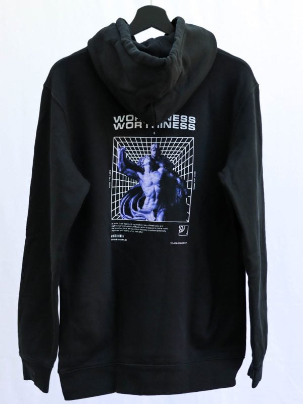 een zwarte hoodie worthiness van Wurban Wear over waardigheid, worth en staat vol met self worthiness quotes