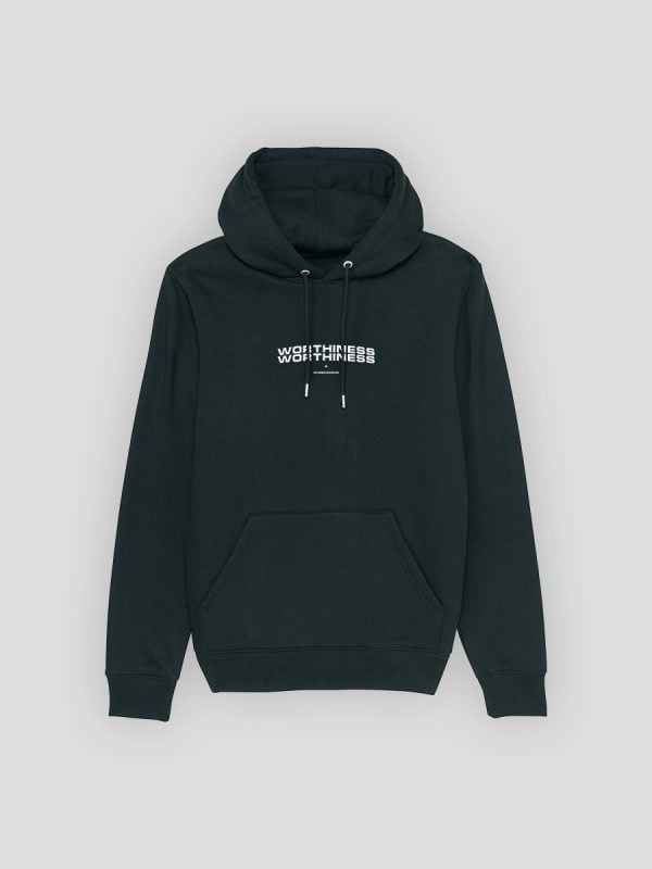 een zwarte hoodie worthiness van Wurban Wear over waardigheid, worth en staat vol met self worthiness quotes