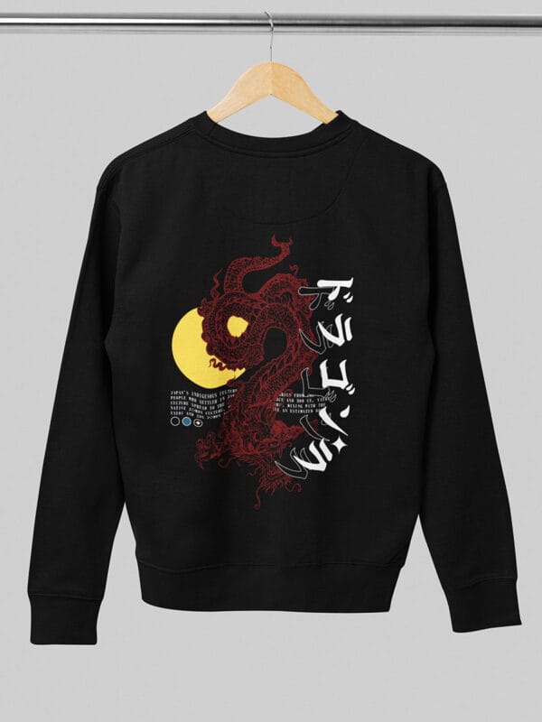 Een chinese dragon casual sweater van Wurban Wear met daarop een draak als mytisch wezen in een japanse stijl